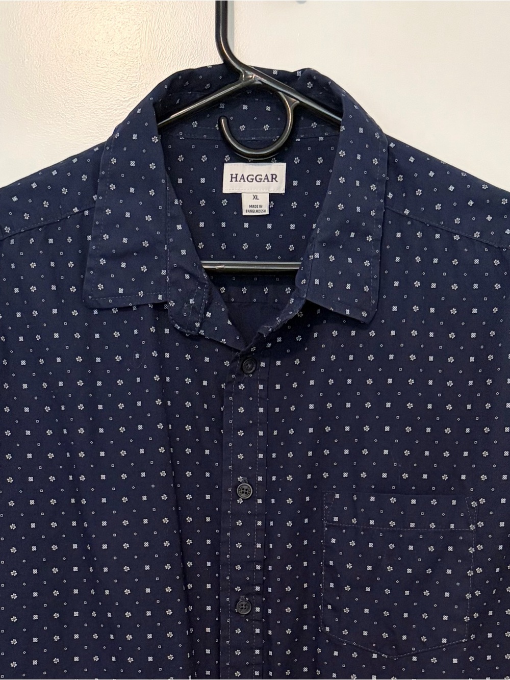 Haggar Navy Blue Print Classic Fit Short-Sleeve Shirt XL